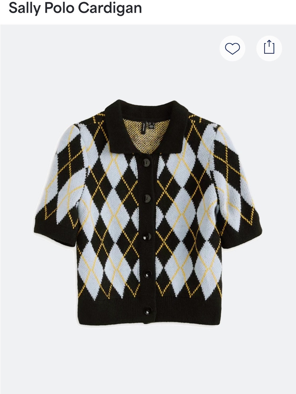 Vero Moda Black, White & Gold Argyle Polo Cardigan